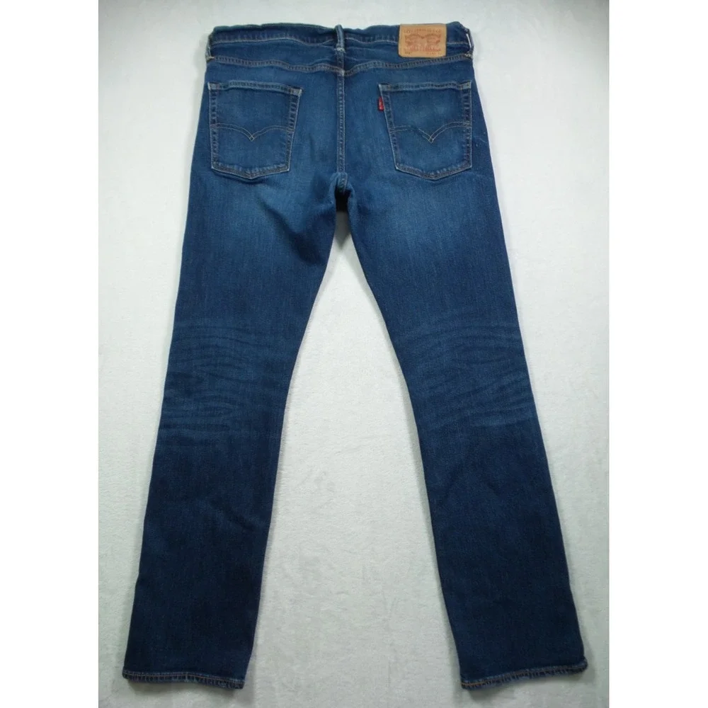 Levis 513 Mens Jeans 34 x 32 Blue Denim Slim Fit Straight Leg Mid Rise Stretch